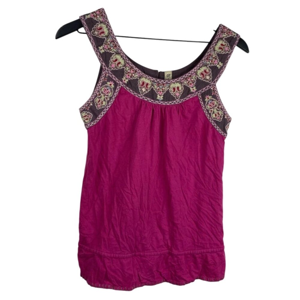Ric Rac Top Women's Purple Sz XS Sleeveless Embroidered Boho Peasant